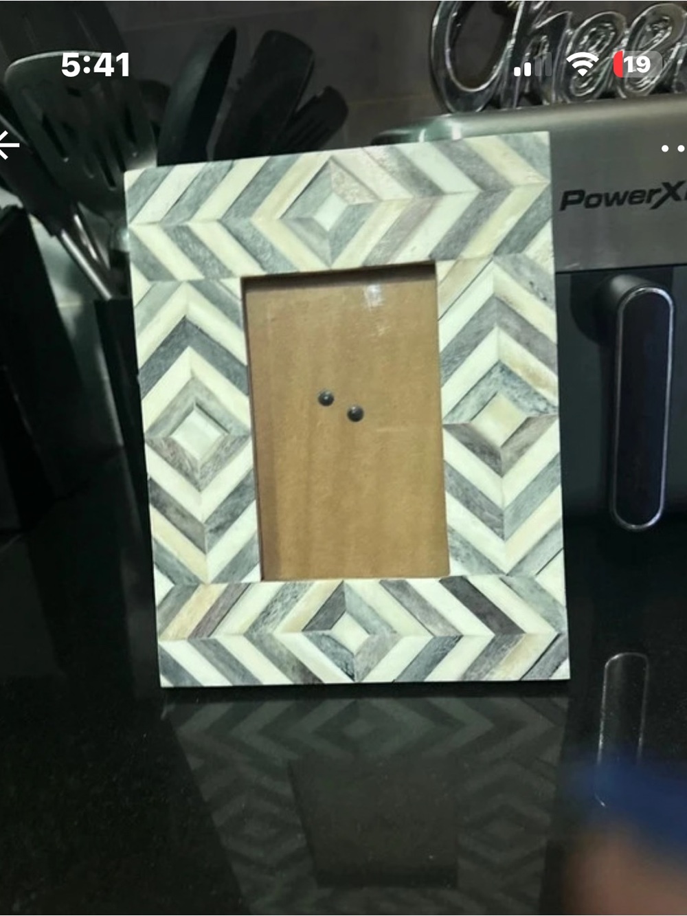 Unk Chevron Bone Inlay Photo Frame in Cream, Gray, Brown
